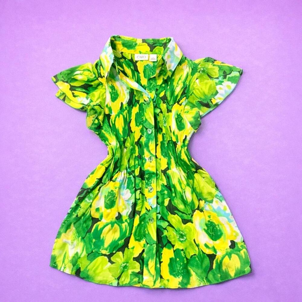 Cato green and yellow pleated